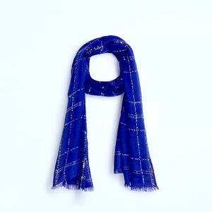 Ann Taylor Cobalt Blue Sequin Plaid Scarf